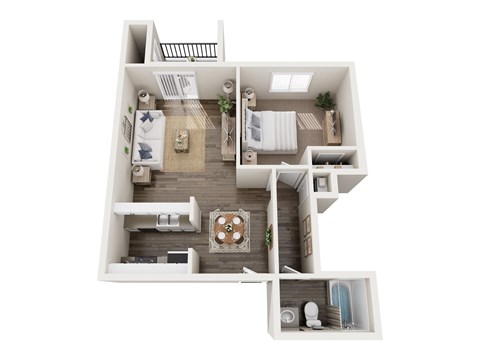 Floor plan for 1 bed, 1 bath, 700 sqft